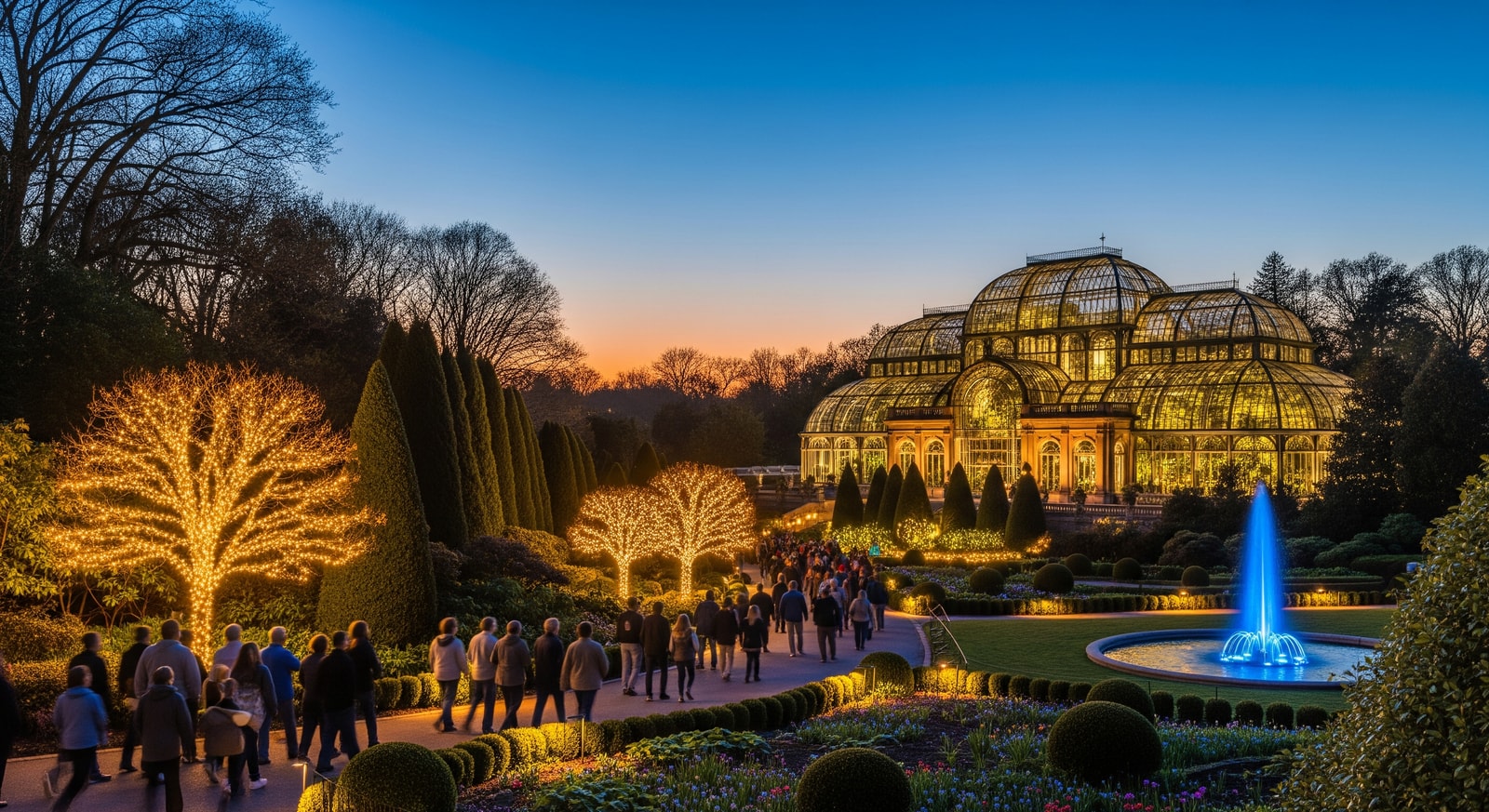 Evening light installations at Longwood Gardens Garden Glow with illuminated plants and pathways