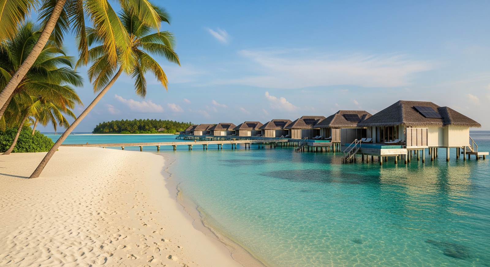 Overwater villas and beachfront at The Standard Huruvalhi Maldives highlighting sustainable luxury practices