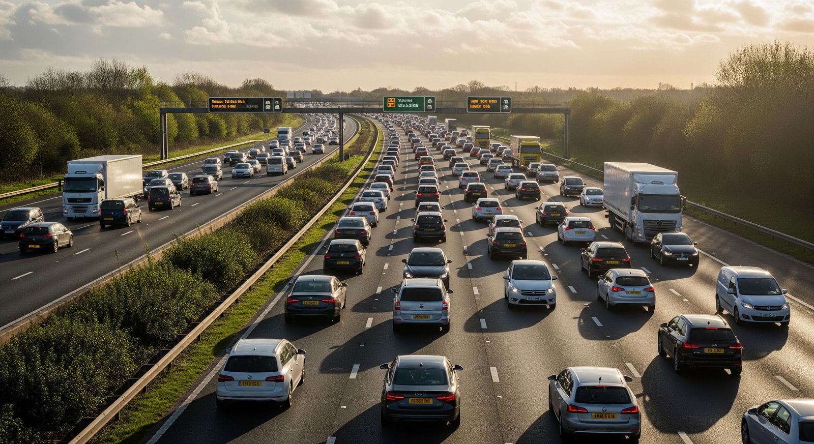 Traffic congestion on the M25 anticlockwise near junctions 17 and 16 during the morning peak