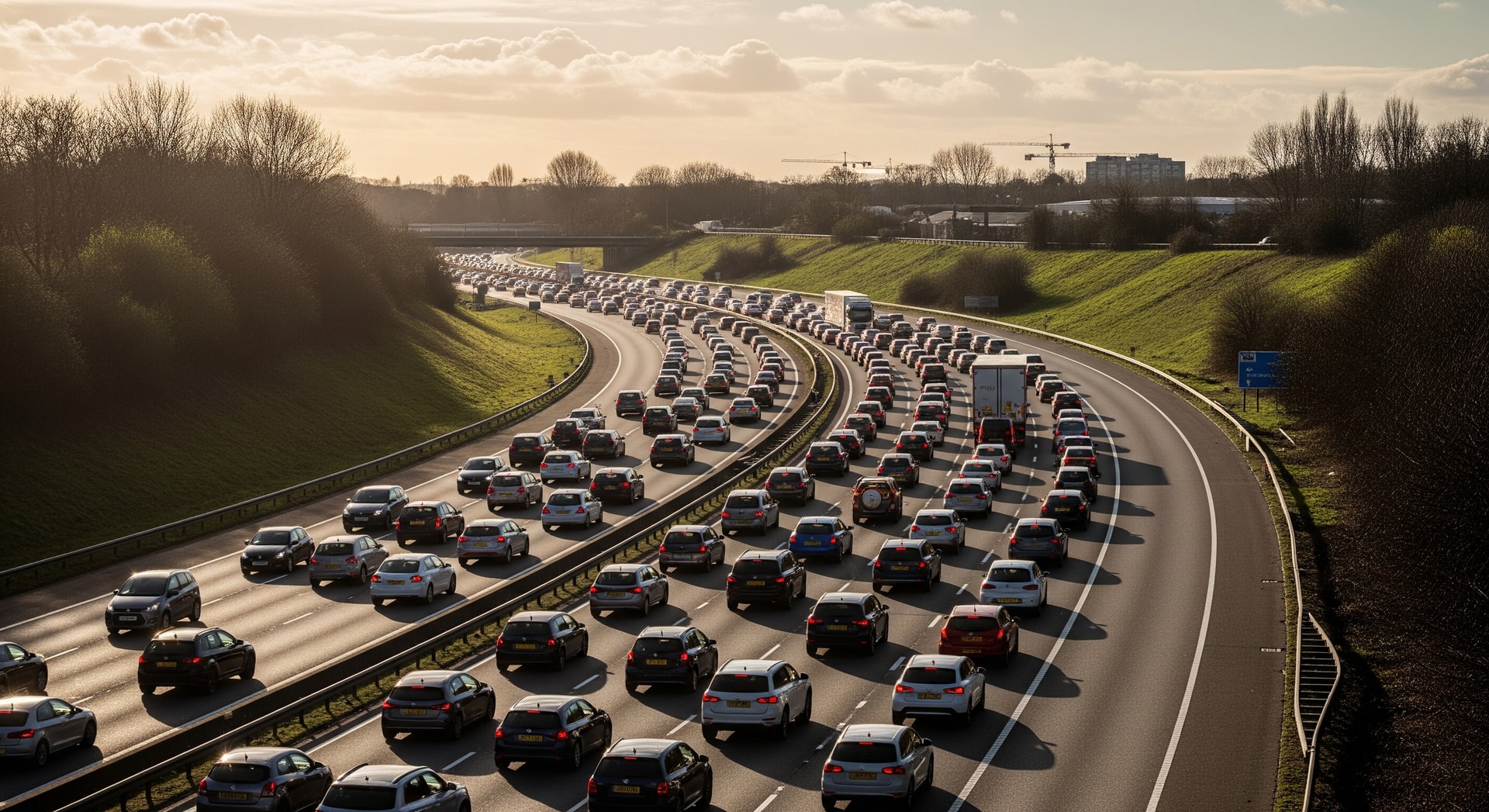 M25 motorway anticlockwise carriageway near junctions 17 and 16 showing congestion during peak hours