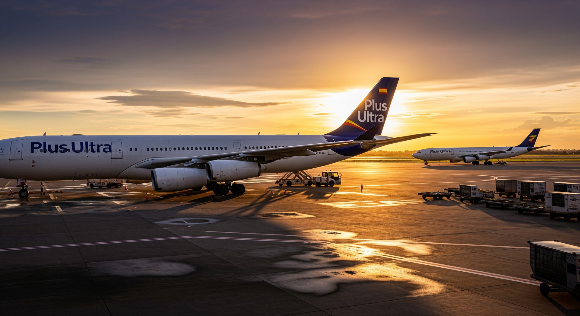 Plus Ultra aircraft on the tarmac representing restored routes between Spain and Caracas