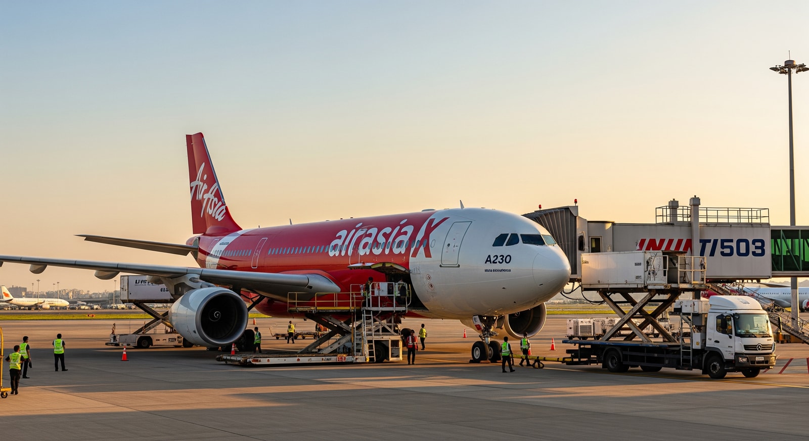 AirAsia X Airbus A330 preparing for long-haul service between Kuala Lumpur, Bahrain and London