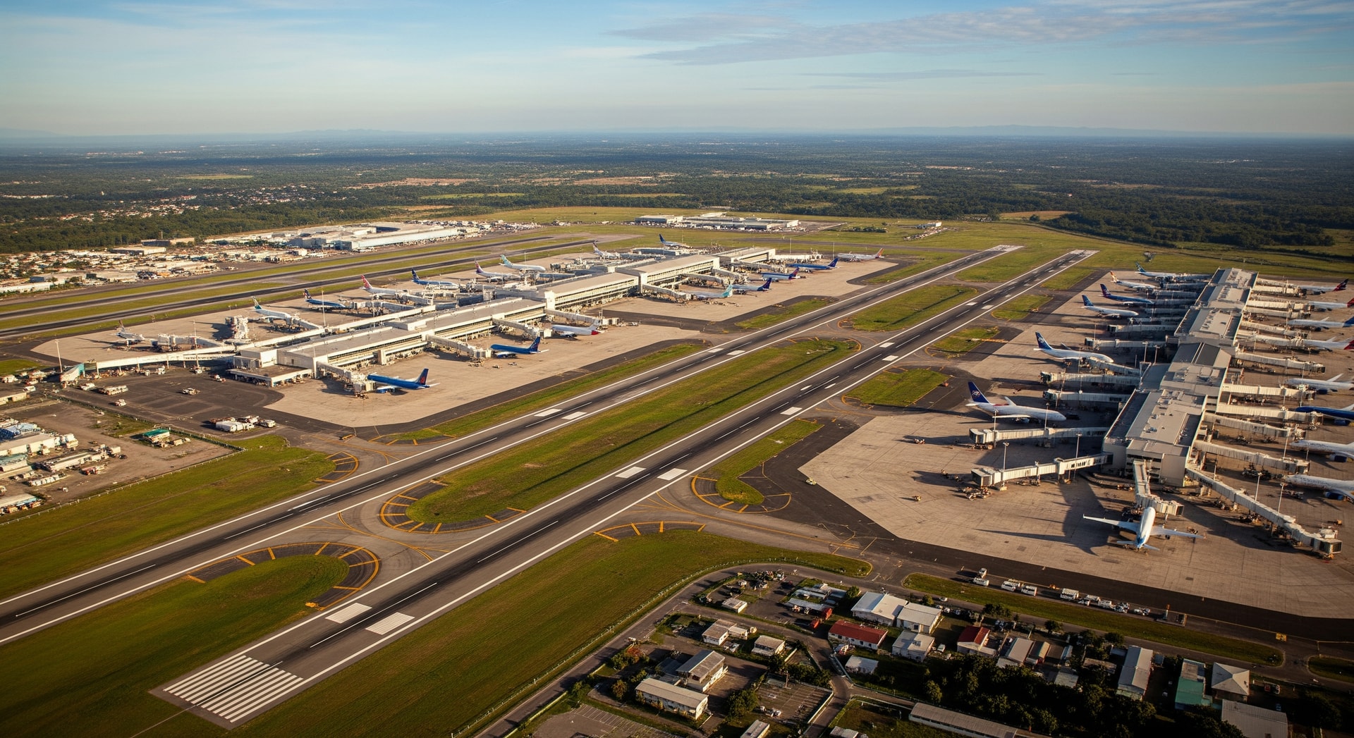 Aerial view of Manuel Crescencio Rejón International Airport in Mérida, Yucatán