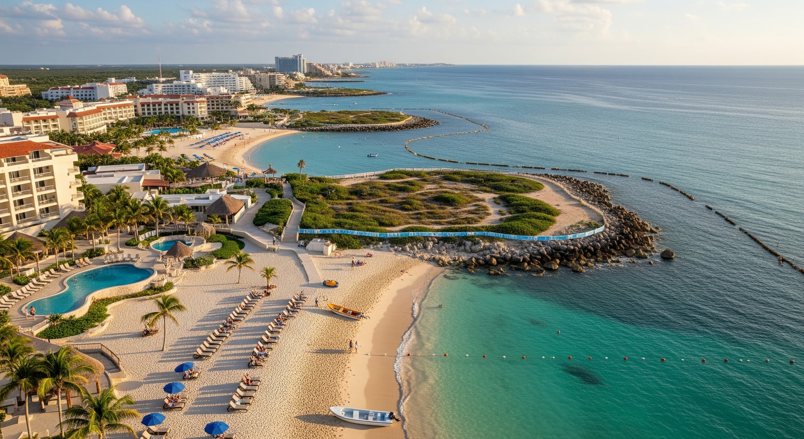 Mexican coastline showing tourism areas and marine conservation efforts along the shore