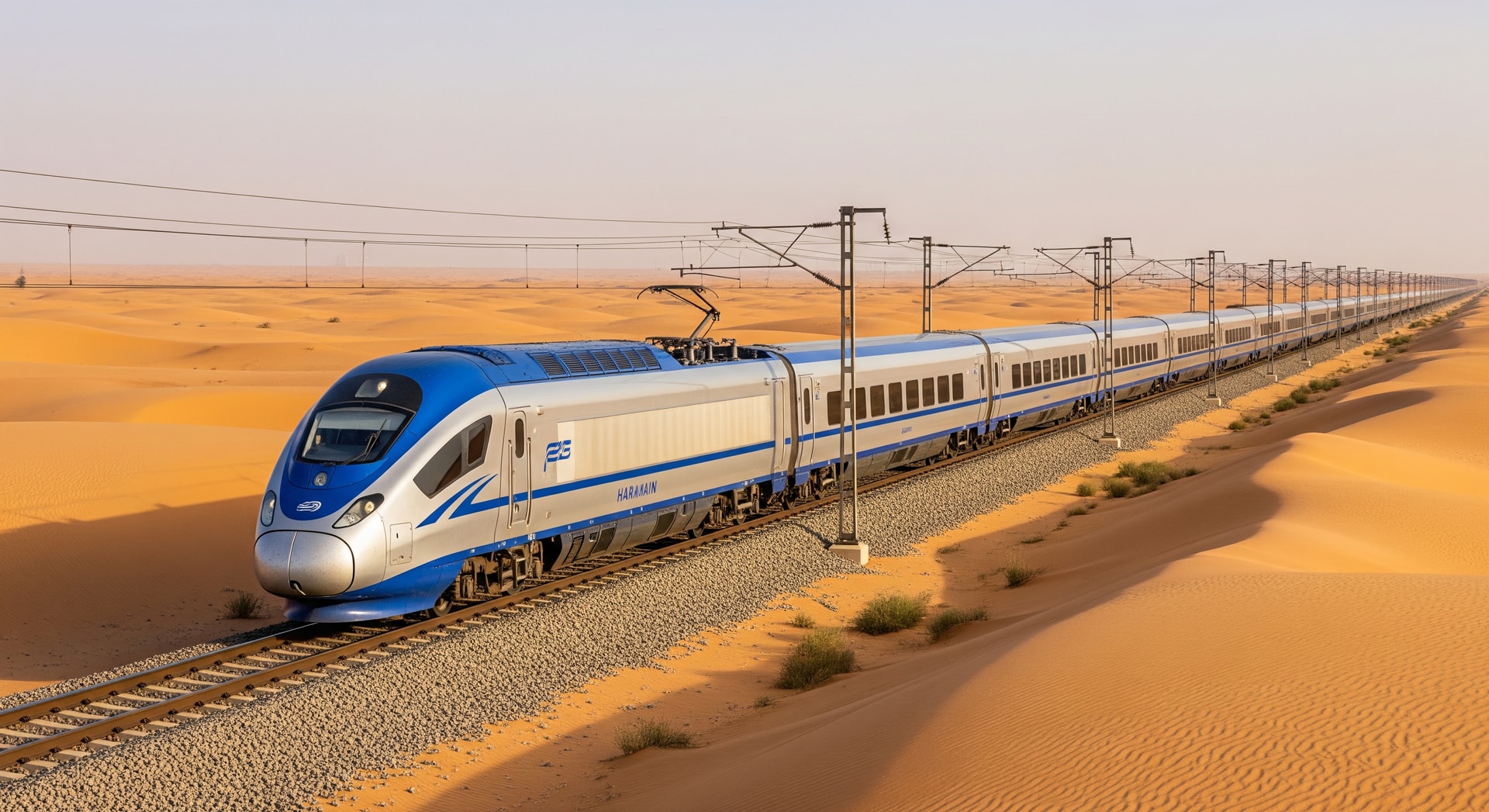 Haramain High-Speed Railway train travelling between Saudi Arabian cities
