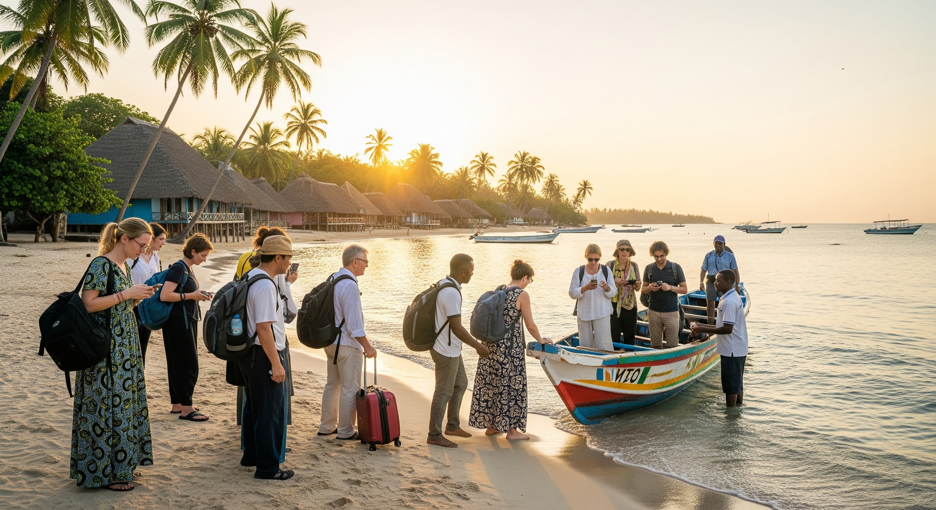 Tourists arriving at a coastal destination in Mozambique, representing growth in digital visa travel