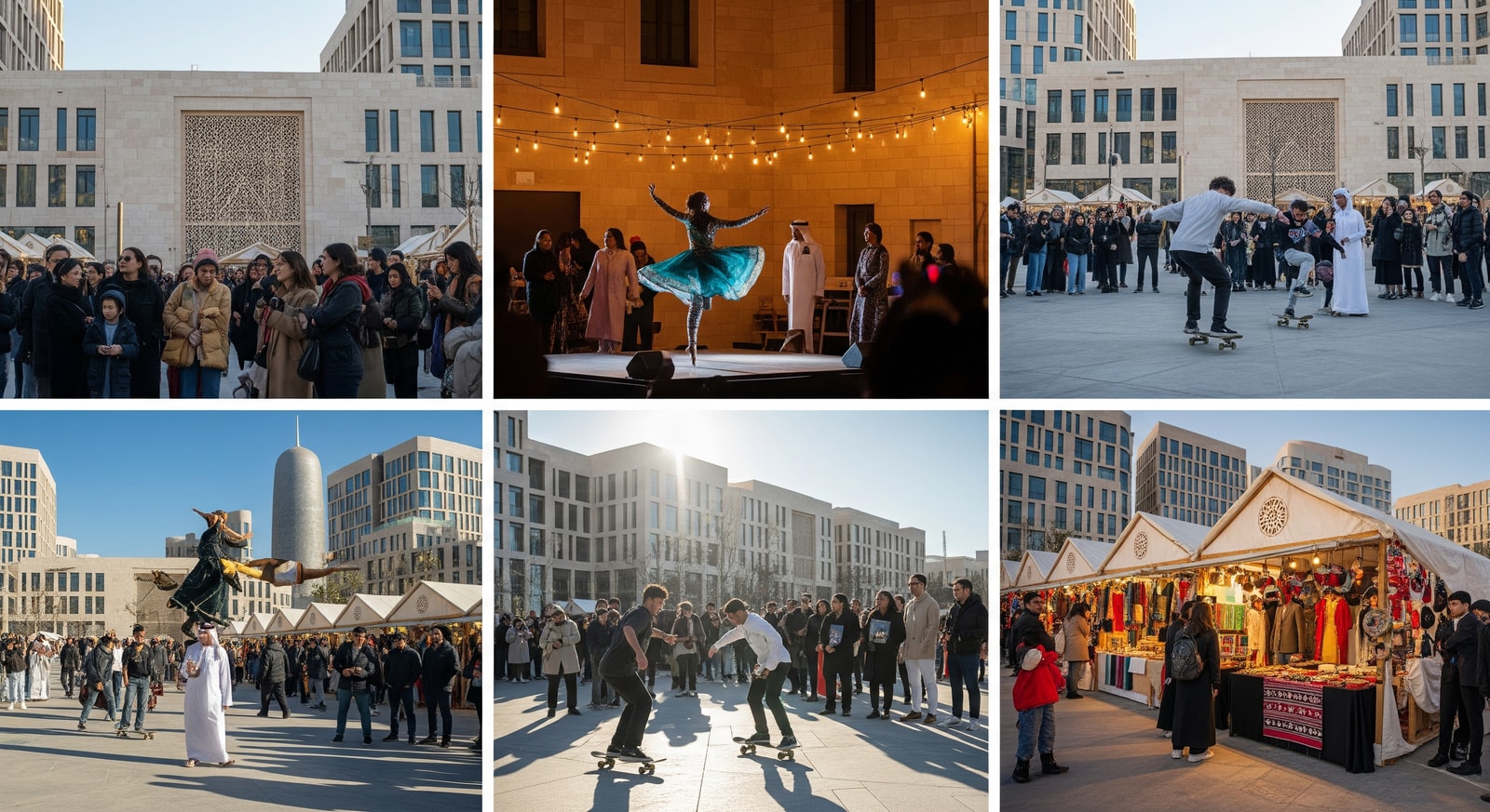 Visitors enjoying cultural and sporting events in Msheireb Downtown Doha during winter