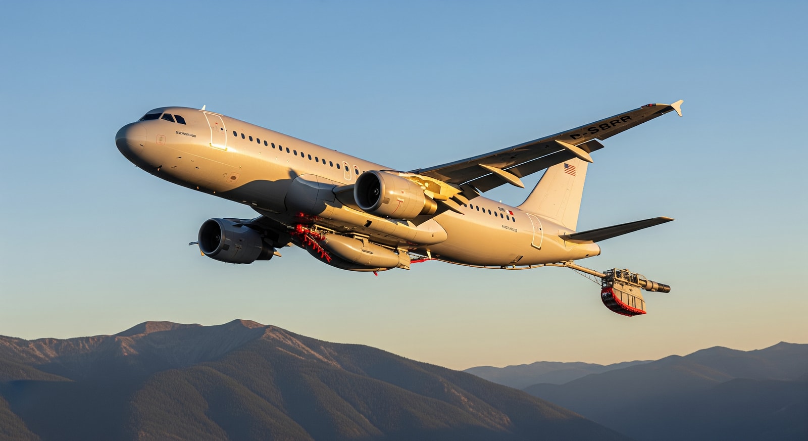 Airbus A319 converted for aerial firefighting with tanks and retardant drop systems