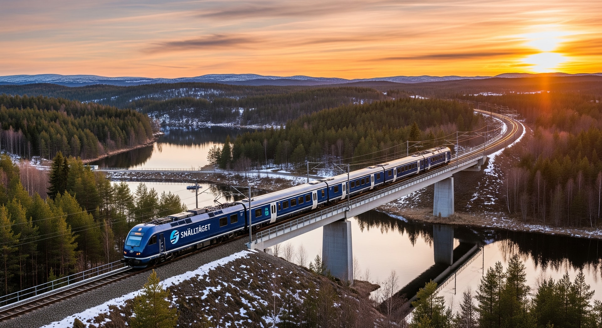 Snälltåget train travelling through Scandinavian countryside illustrating cross-border rail connectivity between Norway and Sweden