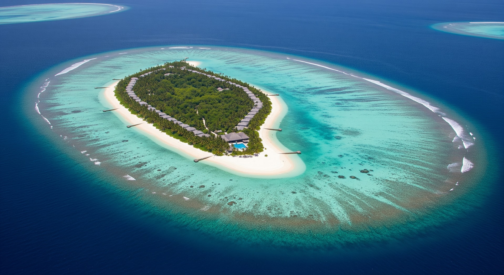 Aerial view of Ethereereu Island, potential site for Nobu Hotel Maldives and private island residences