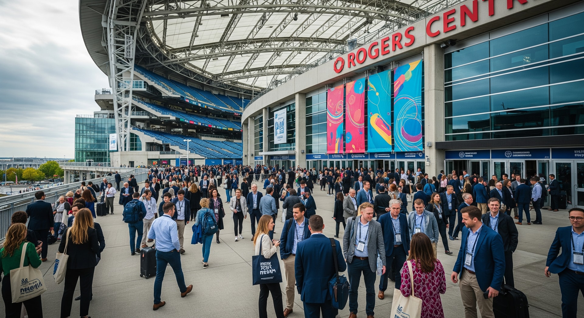 Rogers Centre Ottawa with conference attendees arriving for a large MICE event