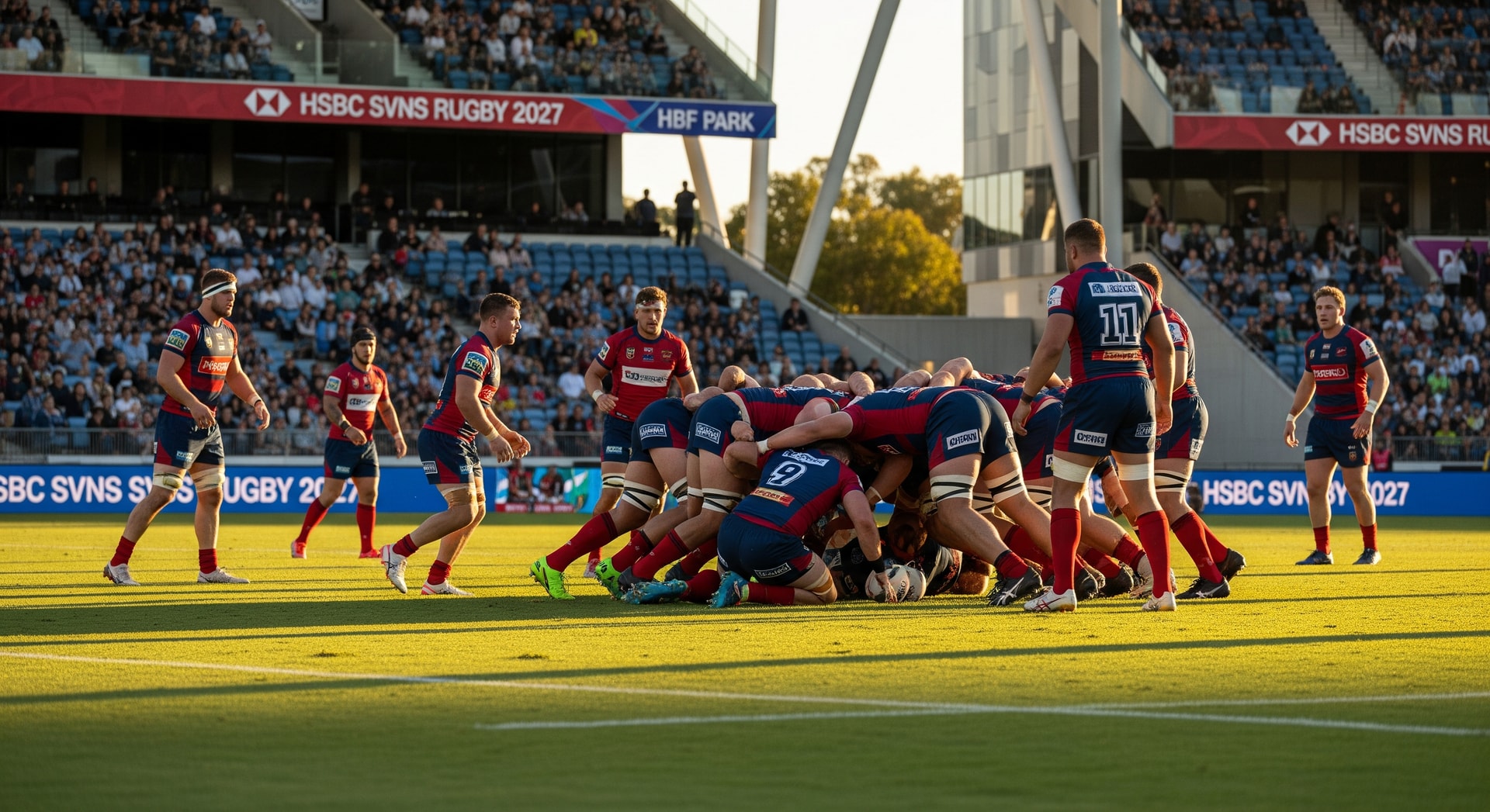 Crowd and rugby action at HBF Park in Perth ahead of HSBC SVNS Rugby 2027