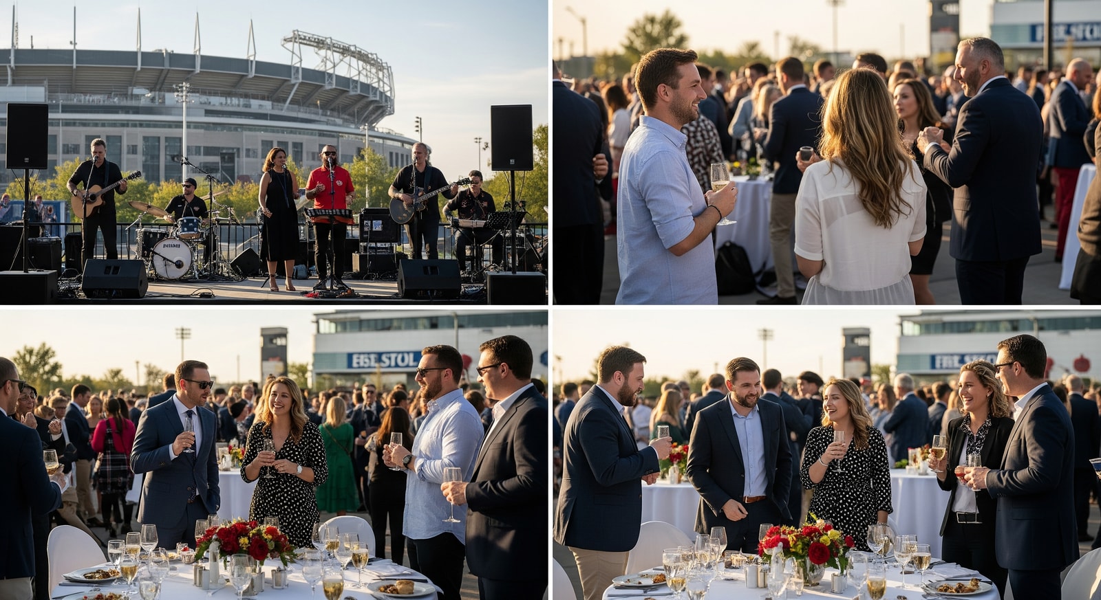 Fans enjoying a VIP pre-match tailgate and live entertainment near Philadelphia Stadium