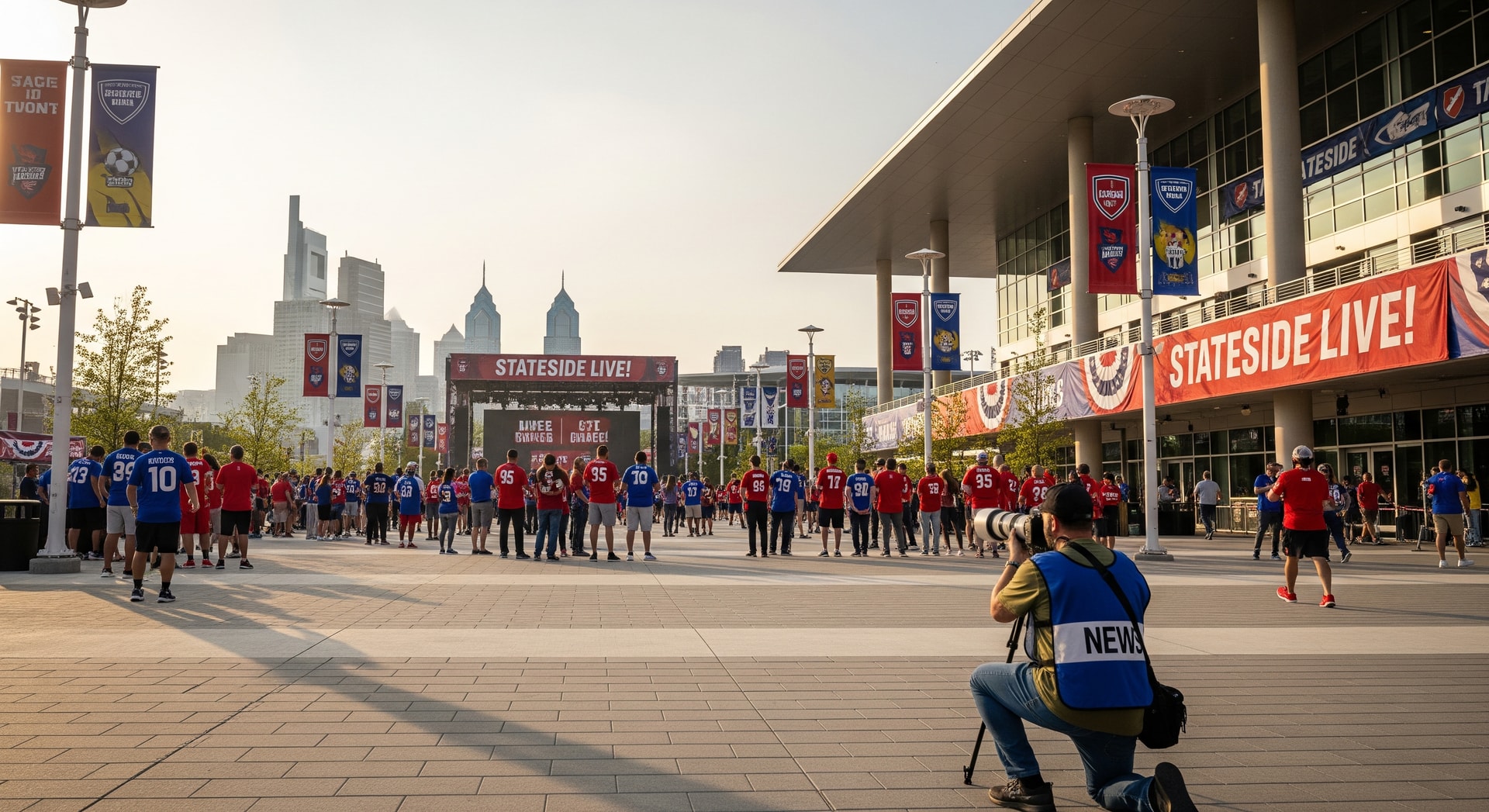 Stateside Live! venue at the South Philadelphia Sports Complex hosting pre-match festivities