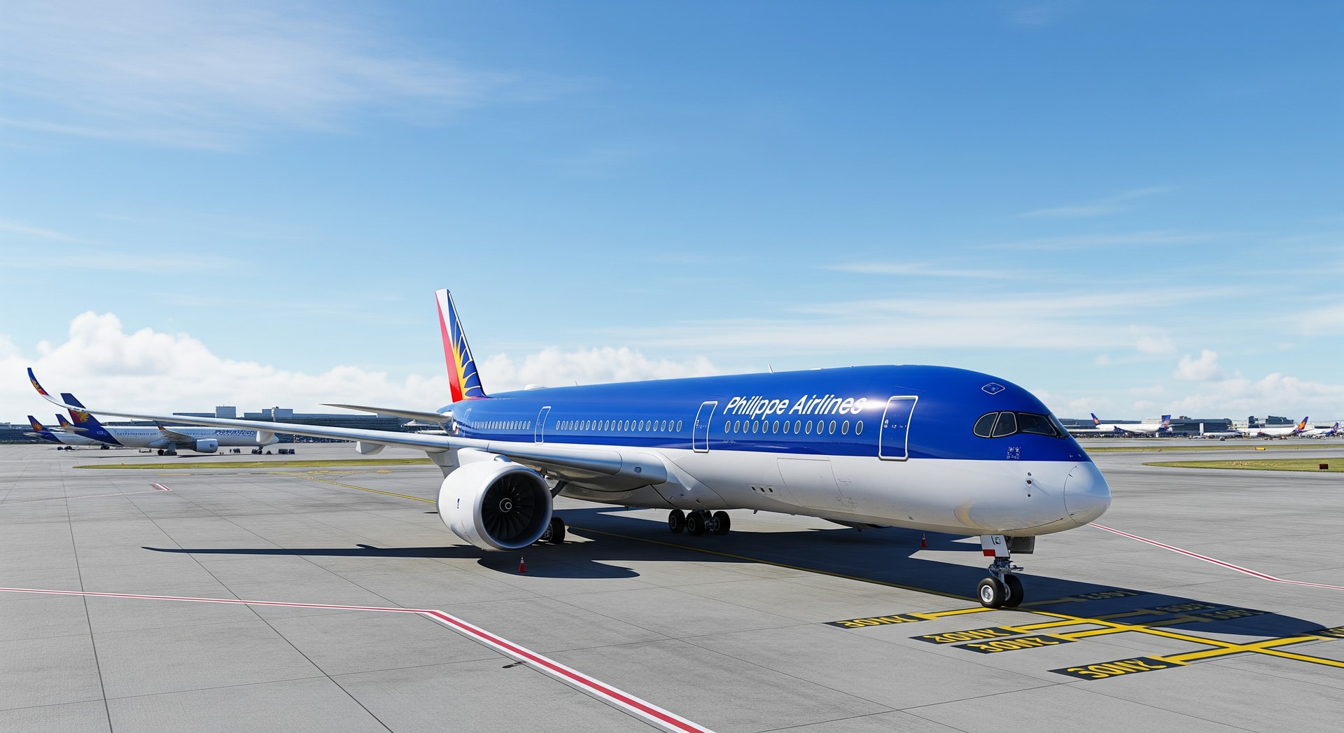 Philippine Airlines aircraft on the tarmac under clear skies