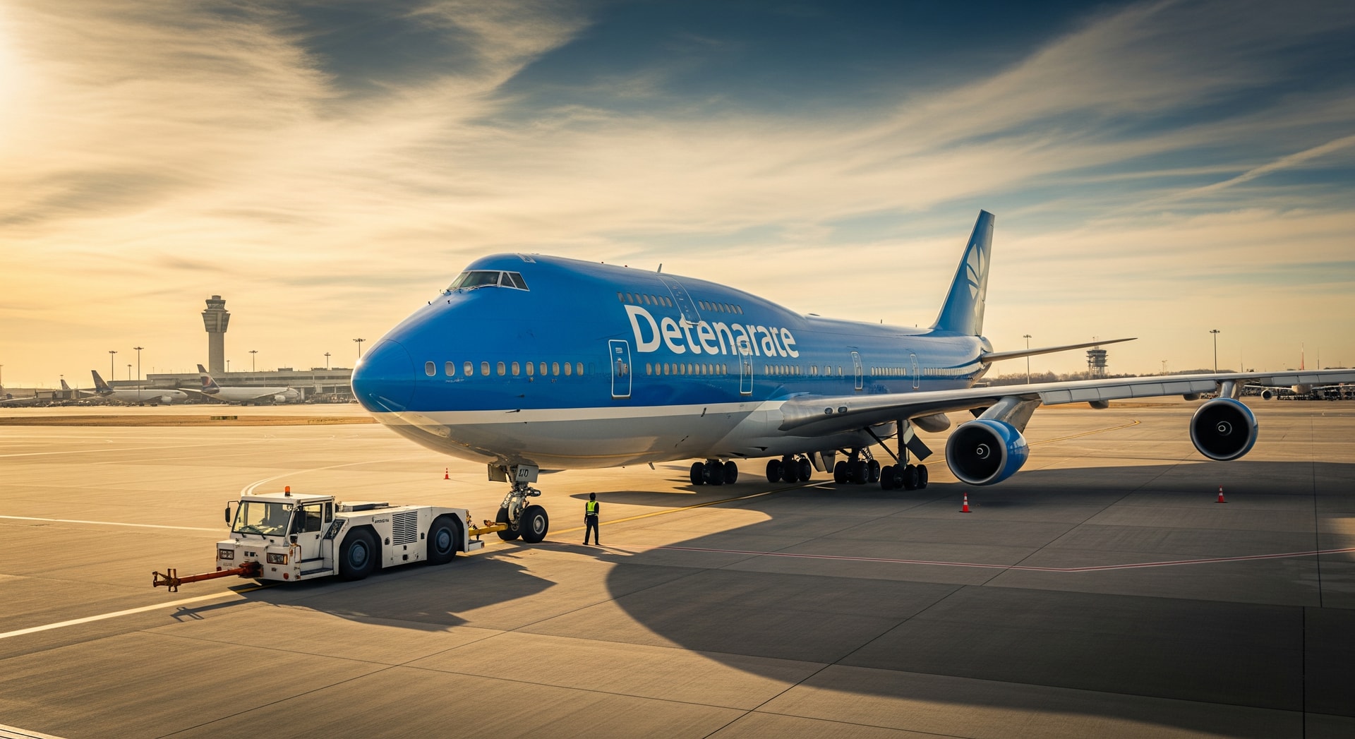 A passenger aircraft on the tarmac preparing for departure