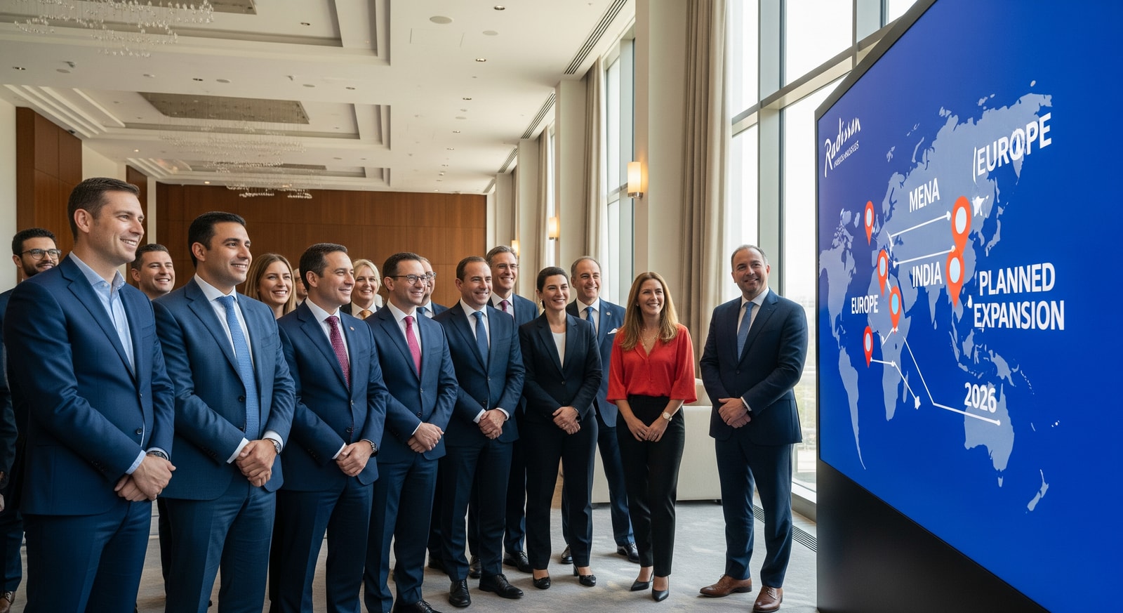 Radisson hotels and branded properties representing the 2026 expansion across MENA, India and Europe