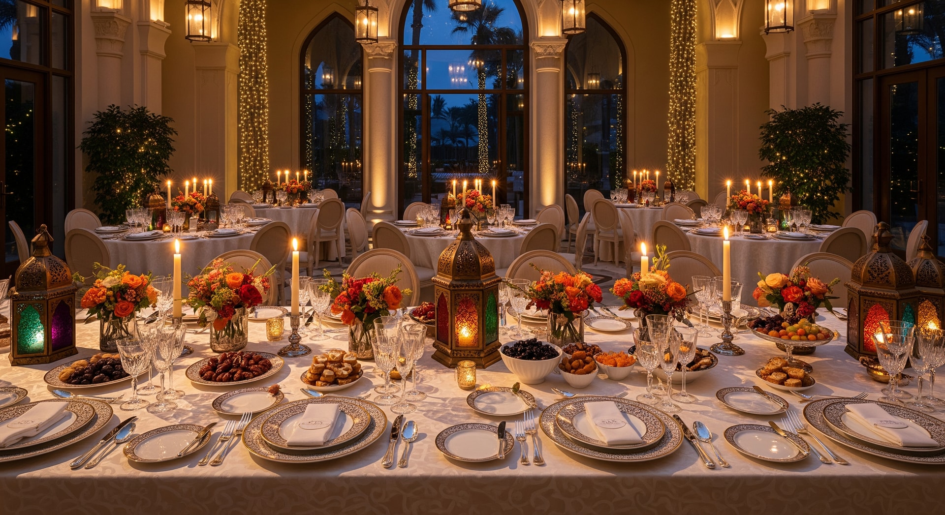 Dining setup at Al Habtoor Palace Winter Garden for Ramadan Iftar in Dubai