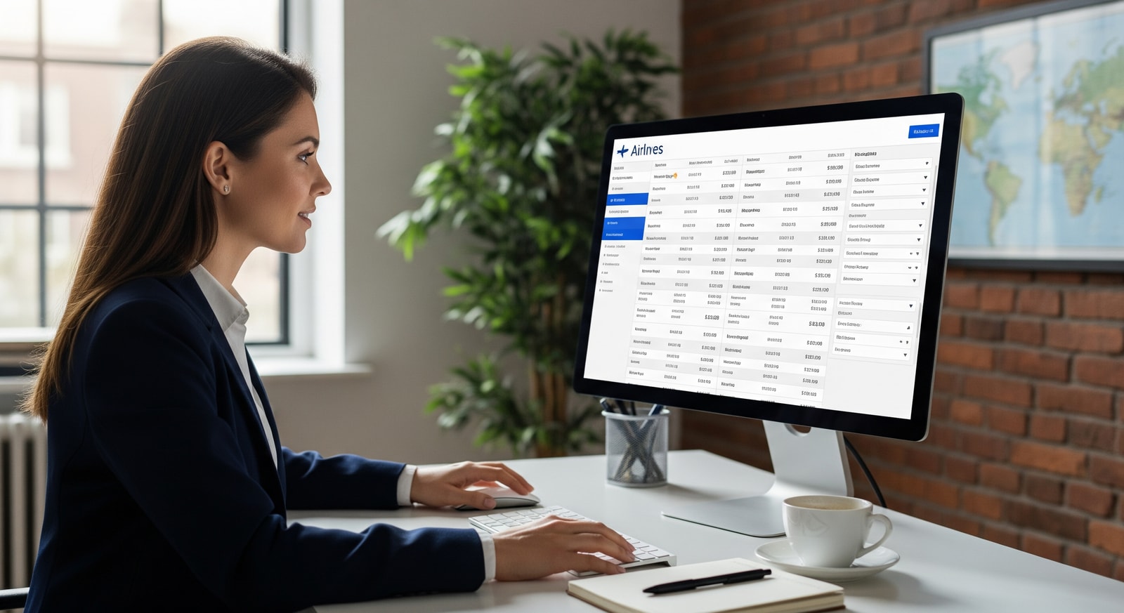 Travel agent using an airline portal to compare fares and add ancillary services for a European itinerary