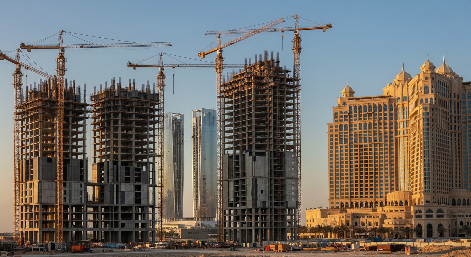 Construction sites and hotel properties in Saudi Arabia reflecting the expanding hotel pipeline