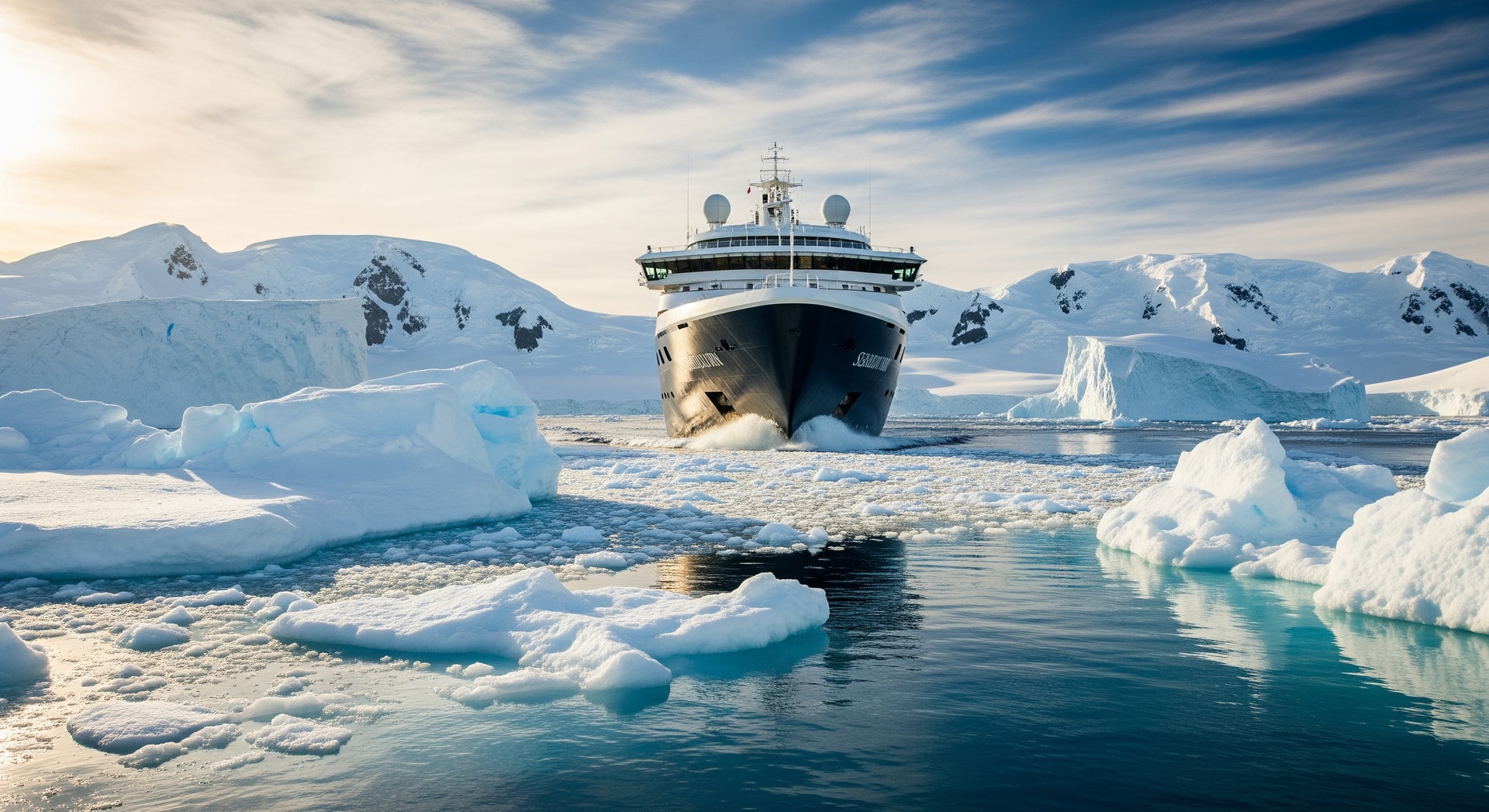 Seabourn Venture navigating icy Antarctic waters during a polar expedition