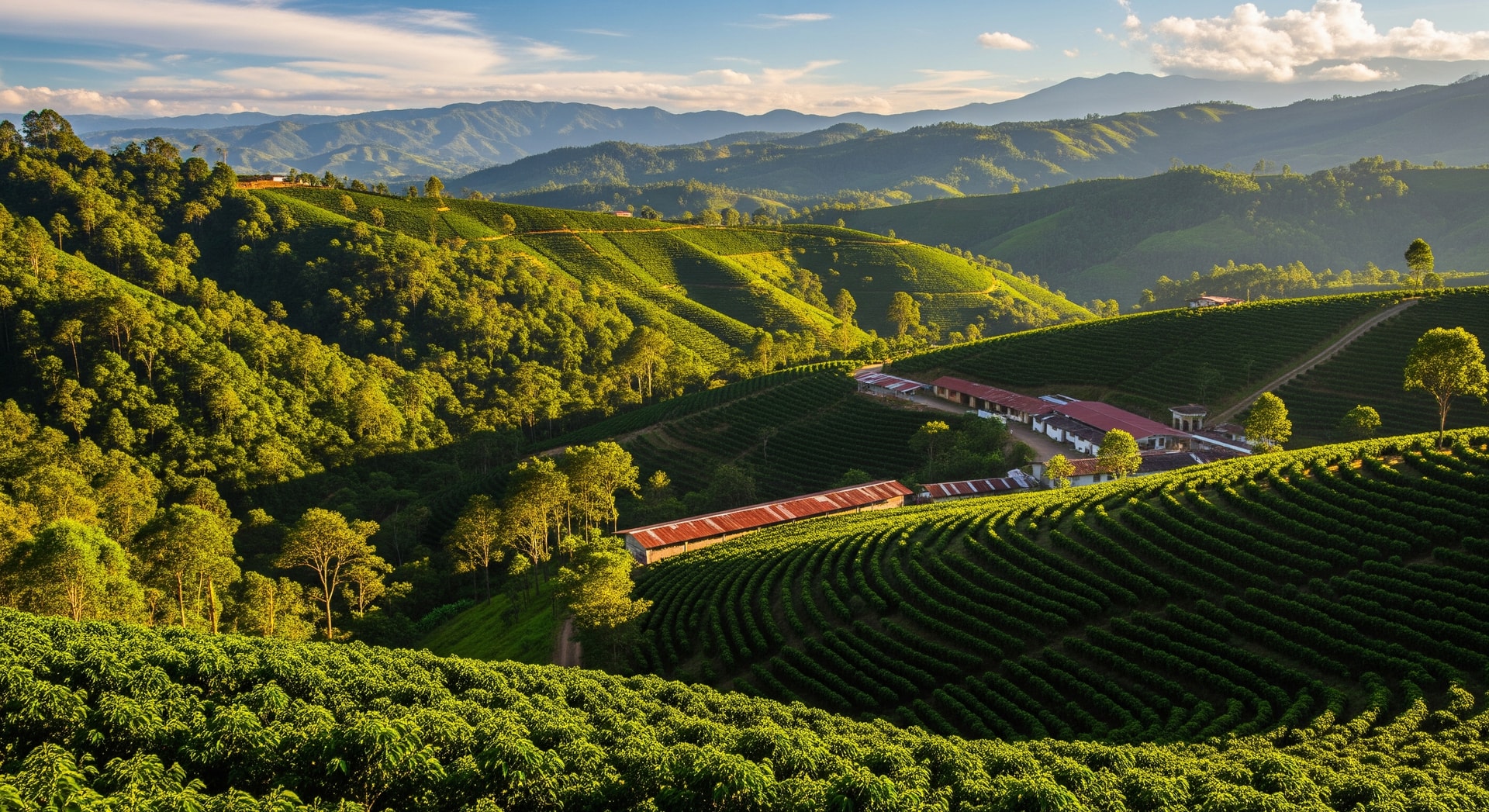 Rolling green hills and coffee farms near Entrerrios, Antioquia, Colombia