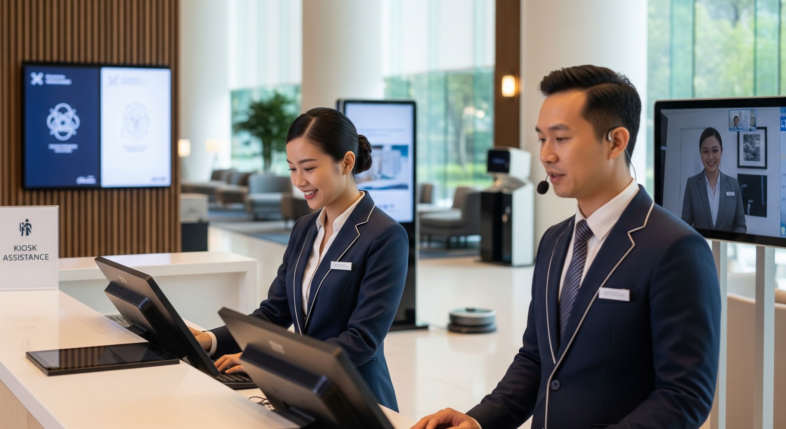 Hotel reception staff in Singapore illustrating workforce changes affecting tourism and hospitality