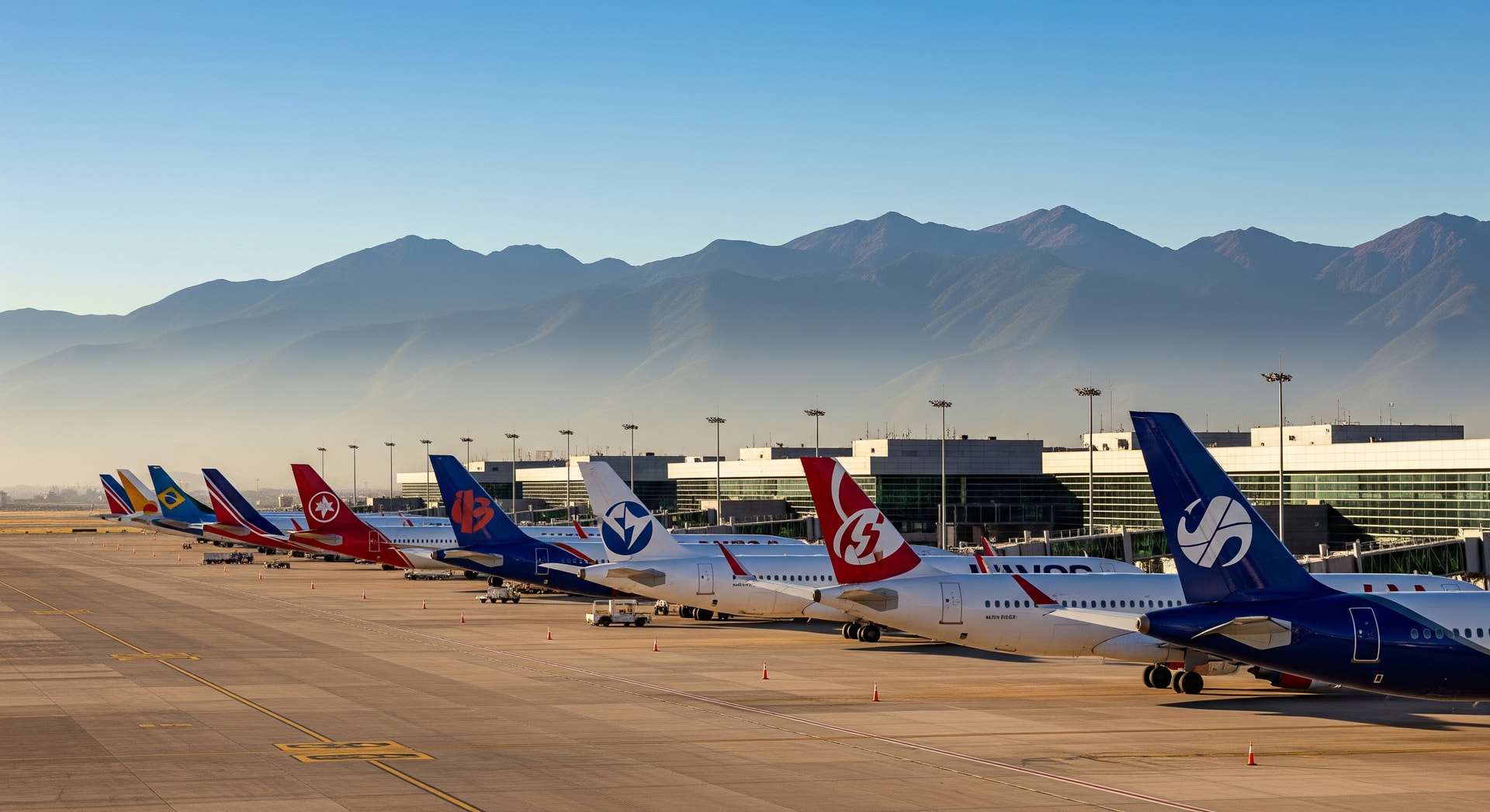 Airliners on the tarmac at a South American international airport indicating expanding routes and travel deals