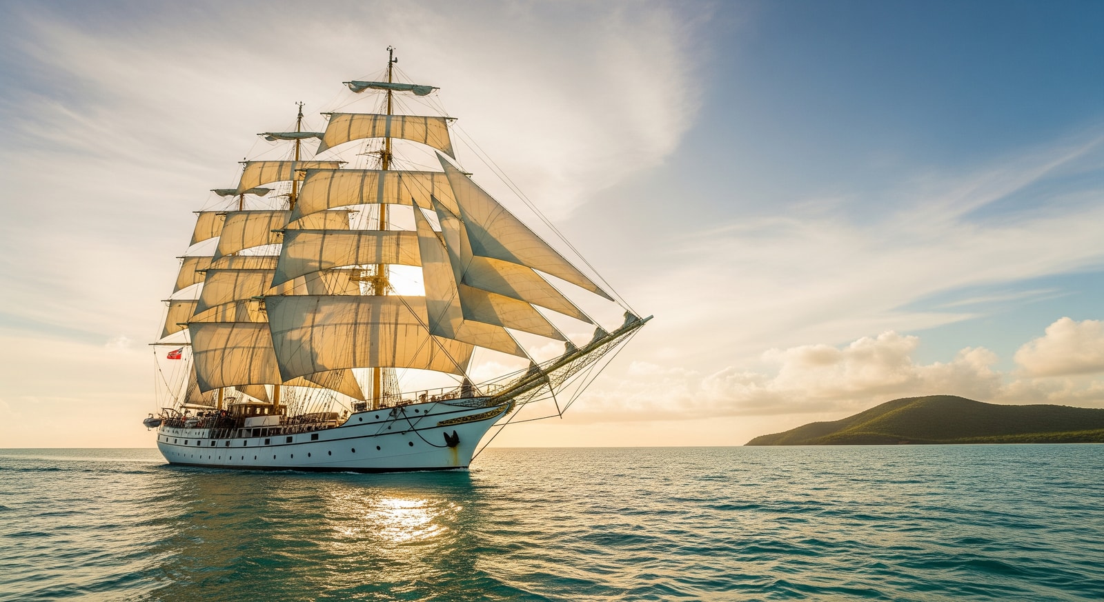 Star Flyer tall ship sailing in the Caribbean with full rigging visible