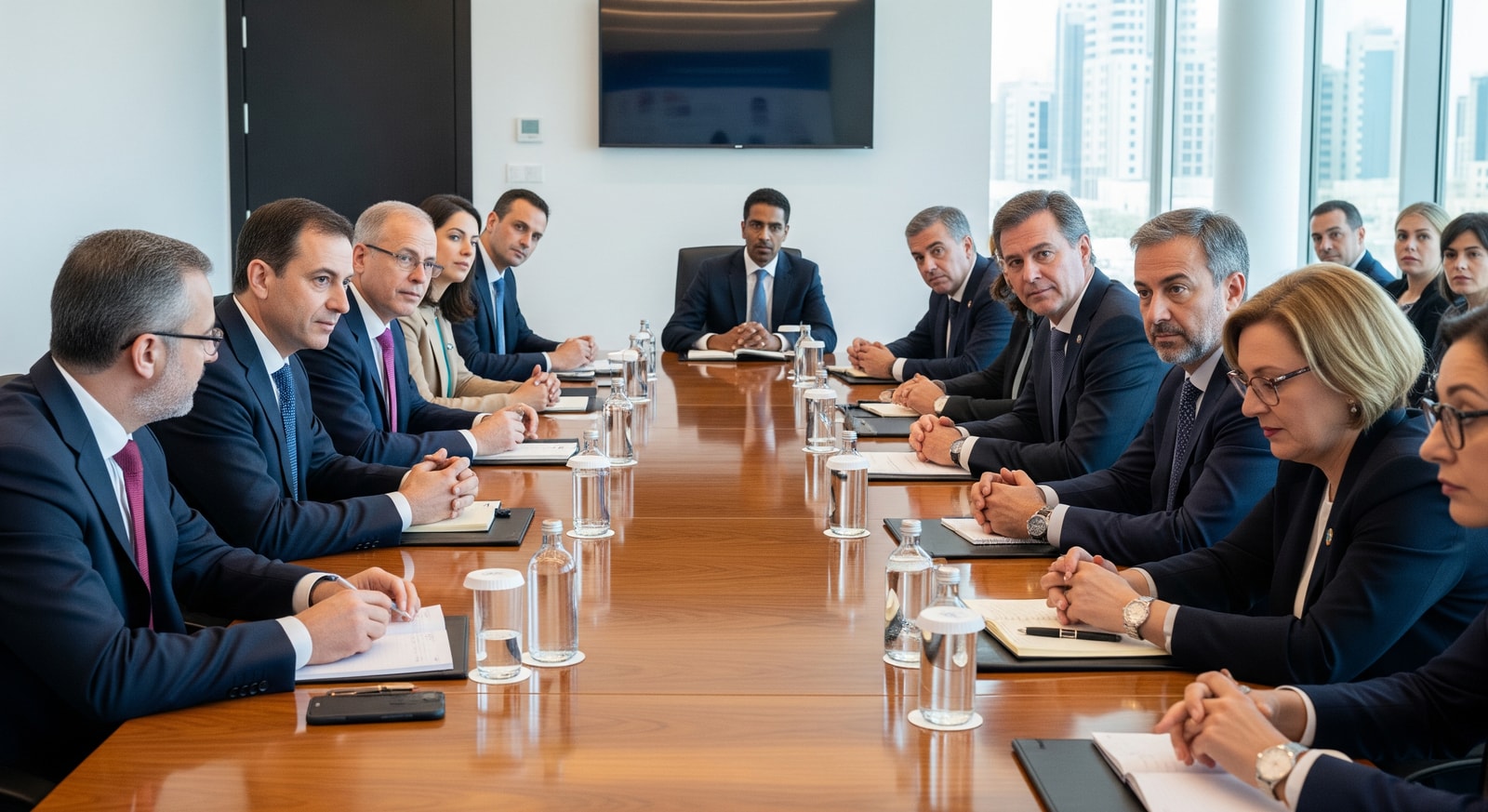 Delegates and officials at the UN Tourism Regional Commission in Kuwait City discussing AI and sustainable tourism strategies