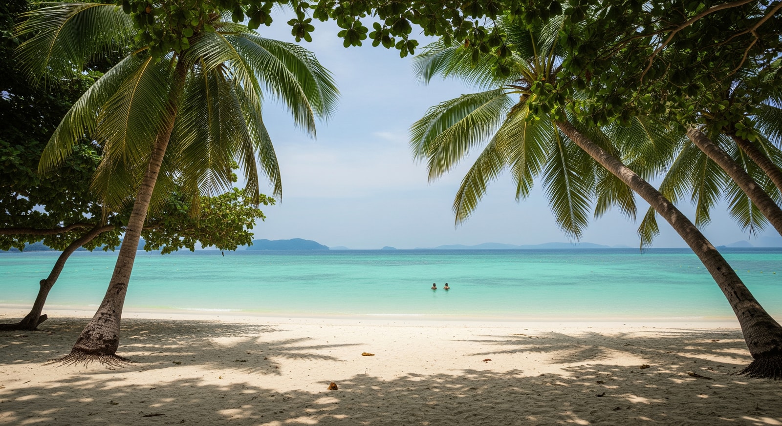 Thai beach with palm trees and clear water, reflecting Thailand's popularity among British tourists