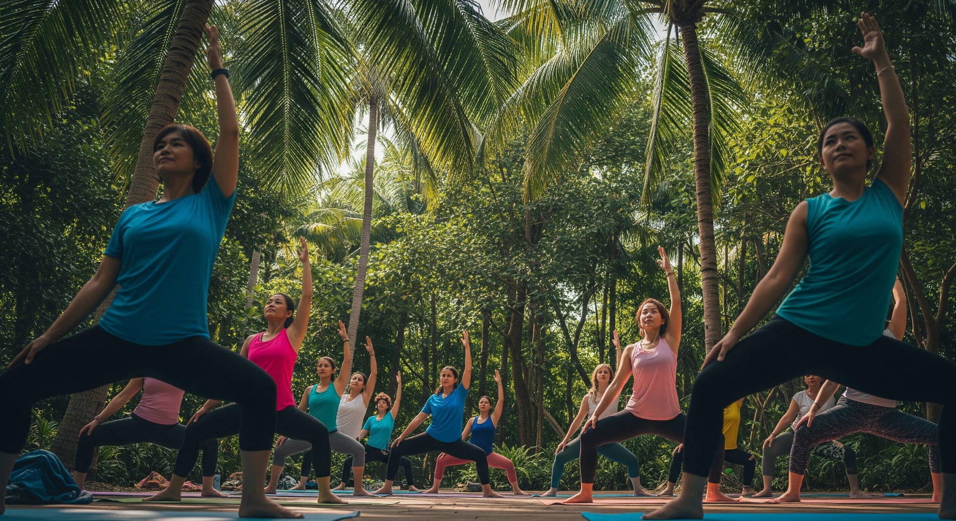 Tourists enjoying a wellness retreat in Thailand surrounded by nature