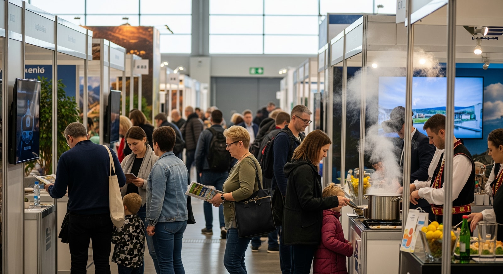 Visitors exploring travel stands and demonstrations at Hungexpo Budapest Travel Exhibition 2026