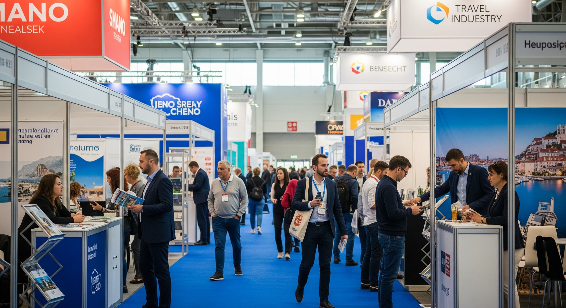 Exhibition halls at Hungexpo Budapest hosting travel industry stands and visitors