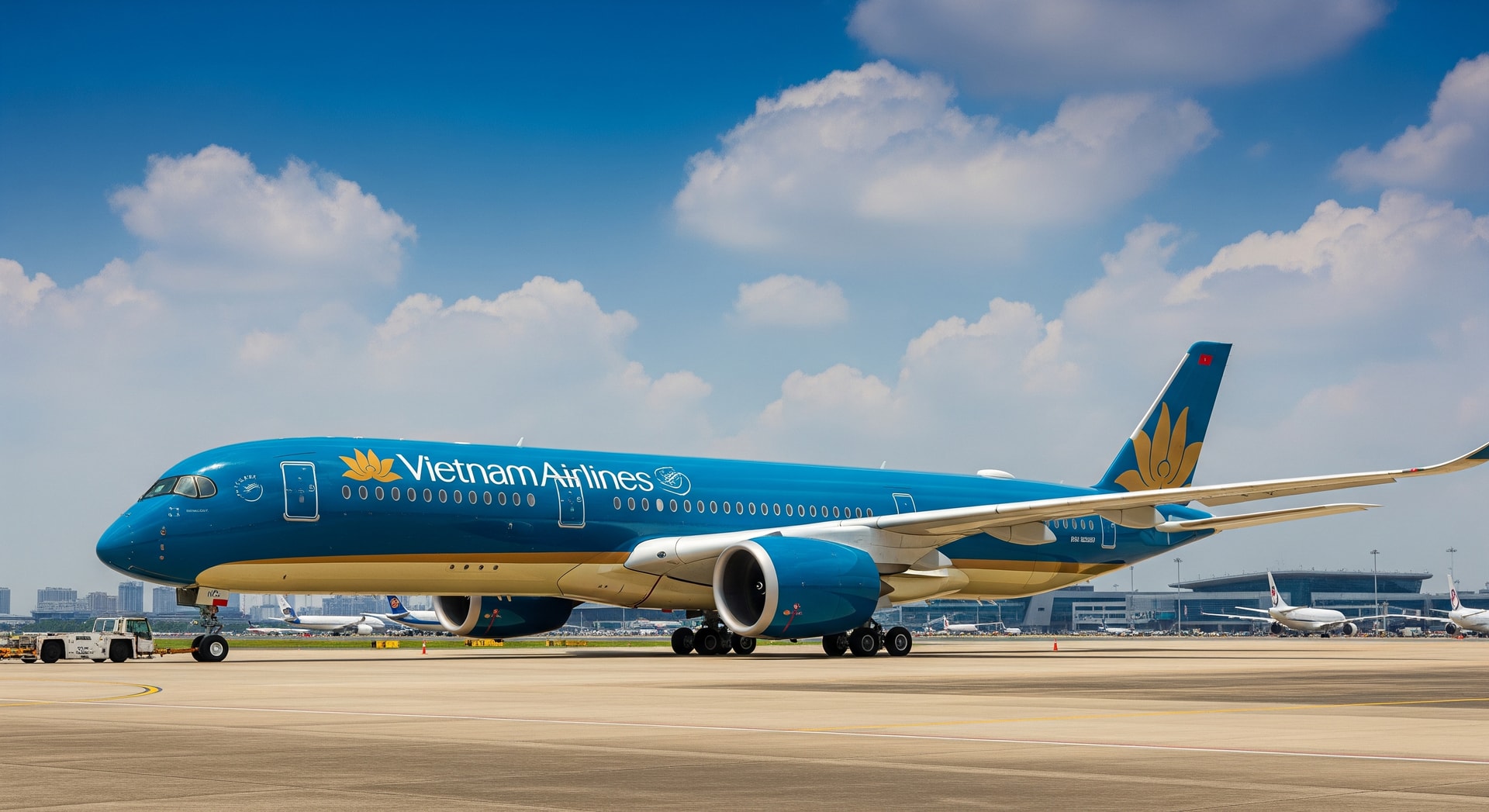Vietnam Airlines Airbus A350 on the tarmac representing new Hanoi to Amsterdam nonstop service