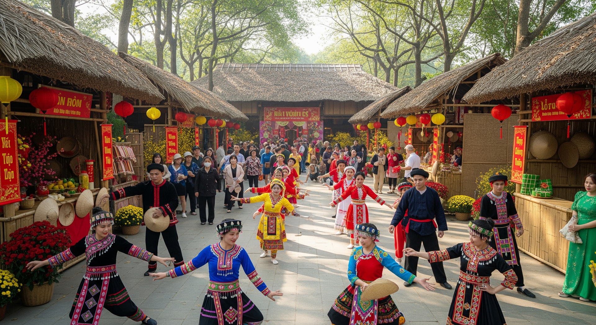 Visitors experiencing ethnic traditions at the Vietnam National Village during Tet 2026