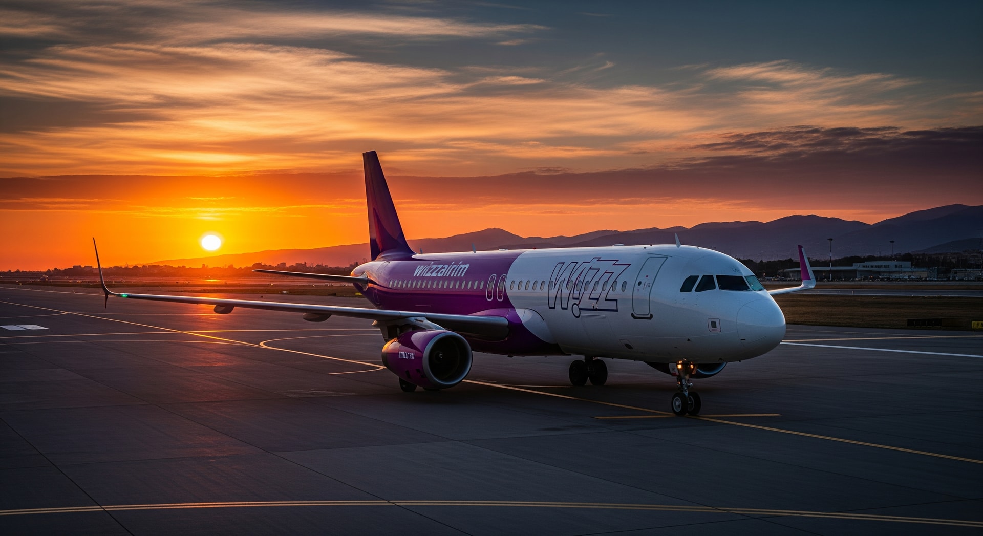 Wizz Air aircraft near a runway at Falcone-Borsellino Airport in Palermo