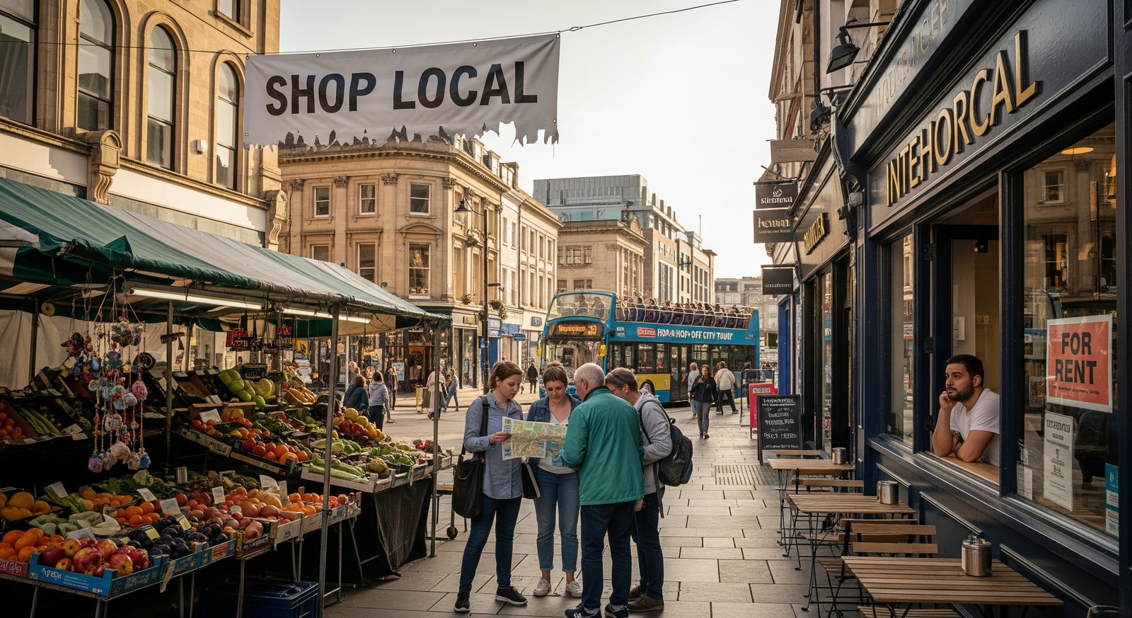 UK city centre tourism scene illustrating potential impacts of visitor levies on local businesses